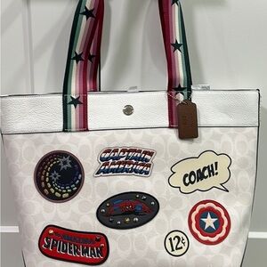 Coach White Tote with Marvel Patches NWT LE